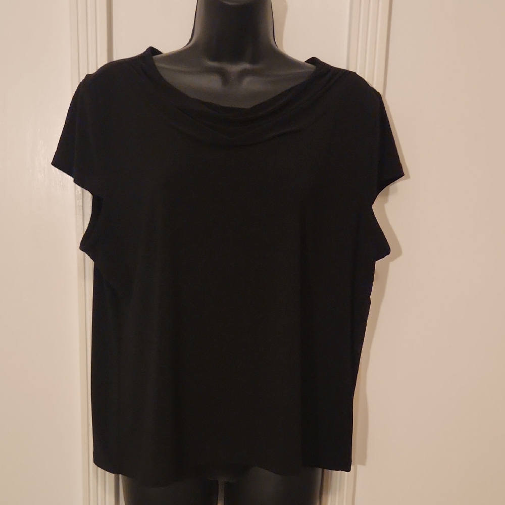Kasper Black Short Sleeve Cowl Neck Tee